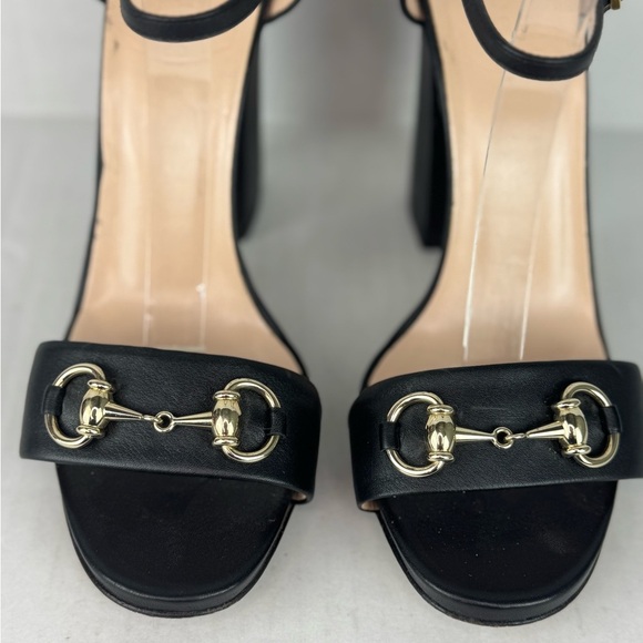 Gucci Black and Gold Heeled Sandals with Ankle Strap - Picture 2 of 8